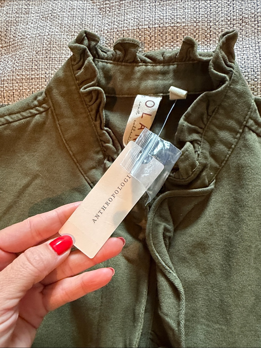 dolan Olive Ruffle Neck Utility Top - Picture 3 of 6
